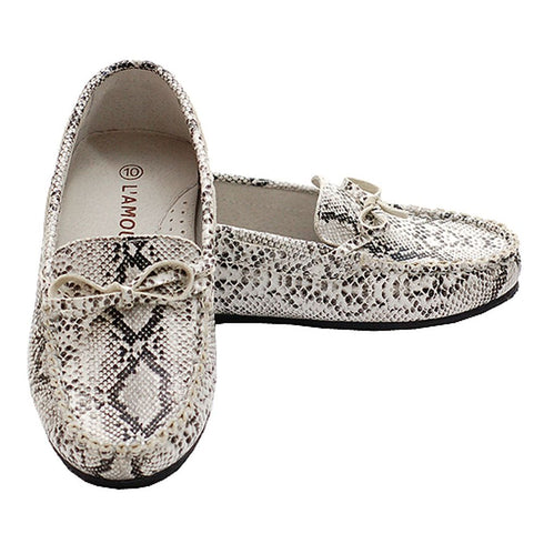 Cream Faux Alligator Skin Loafer Dress Shoes Toddler Little Girls 7-4 - SophiasStyle.com